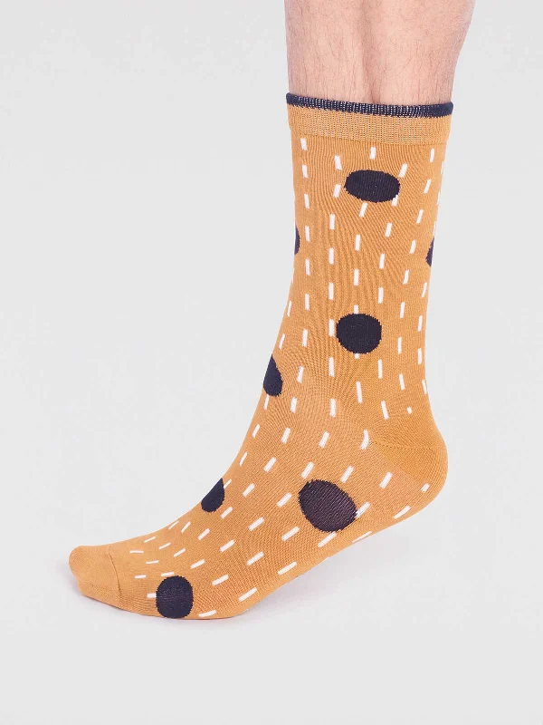 Dress Socks-Leroy Bamboo Spot Socks - Mustard Yellow