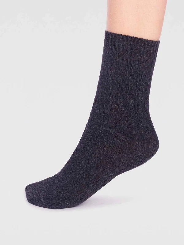 Long Socks-Rebekah Organic Cotton Slub Sock - Dark Grey Marle