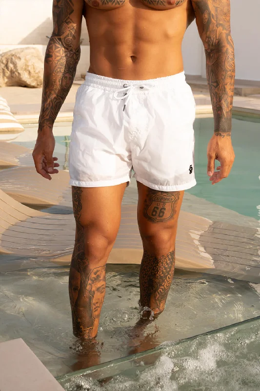 Casual Outdoor Shorts-Emblem Swim Shorts - White