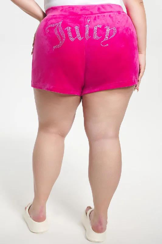 Slim Fit Shorts-Plus-Size Big Bling Velour Shorts