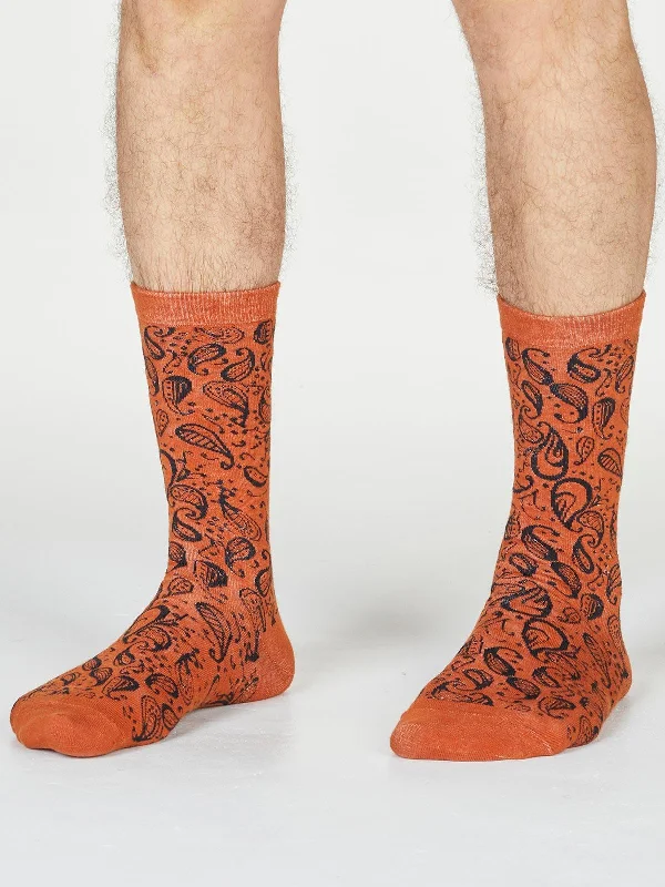 Women's Athletic Socks-Larnard Paisley Socks - Spiced Orange