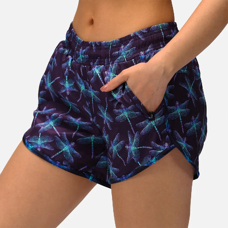 Travel Shorts For Women-Dragonflies Loose Fit Workout Shorts