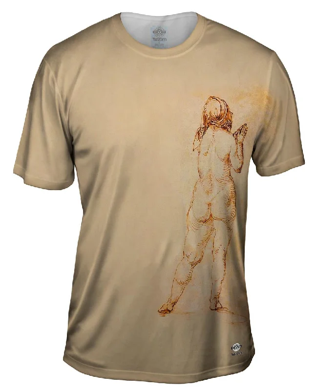 T-shirt With Slogan-Albrech Durer - "Female Nude Praying" (1514)