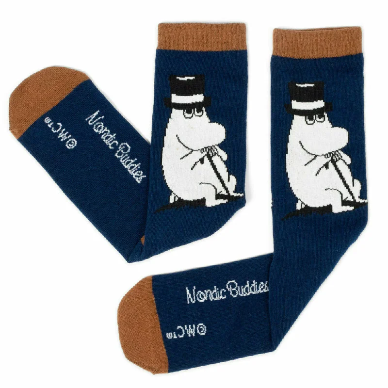 Slip-resistant Socks-Moominpappa Wondering Socks Navy Blue 40-45 - Nordicbuddies