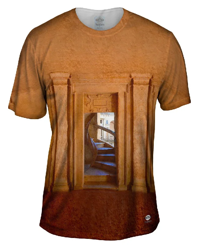 Custom Design T-shirt-Templar Castles - "Architecture Spiral Staircase Cloister of John III Convent of Christ Portugal"