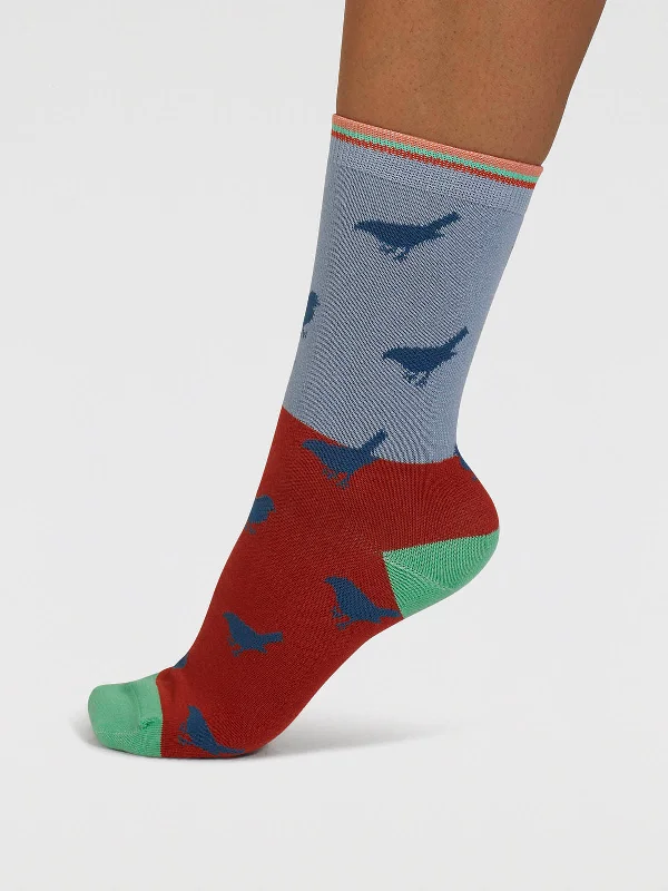 Cotton Socks-Birdie Colour Block Bamboo Socks - Chambray Blue