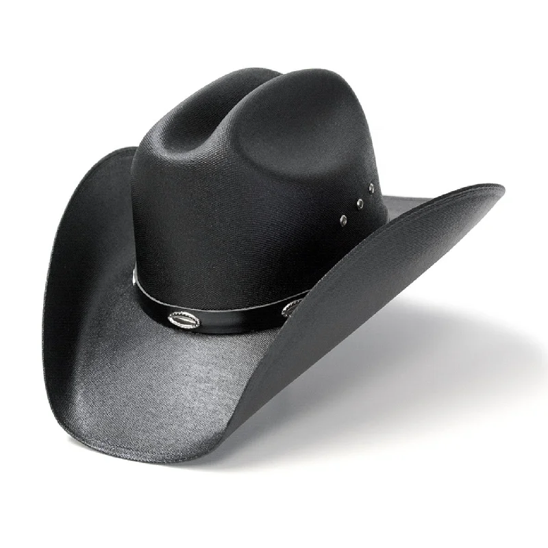 Flat Cap-CA-4 Cattleman Straw Hat Silver Conchos in Black