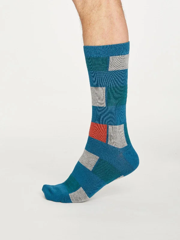 Thermal Compression Socks-Geo Stripe Socks - Ink Blue