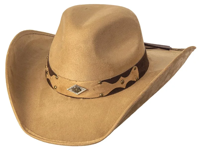 Urban Baseball Cap-Western Express CL-92 Suede Like Hat - Diamond Concho - Camel