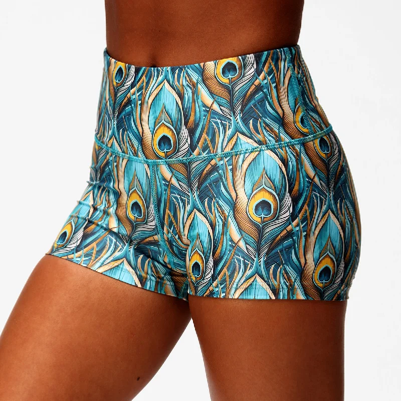 Workout Shorts-Pretty In Peacock TikiBooty Shorts