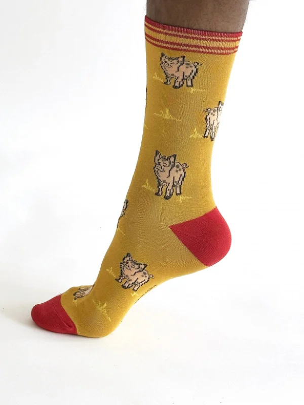 Over-the-knee Socks-Willem Pig Bamboo Socks - Yellow