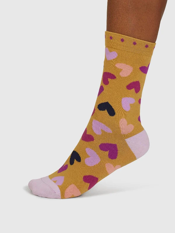 Slip-resistant Socks-Tyas Heart Organic Cotton Socks - Cumin Yellow