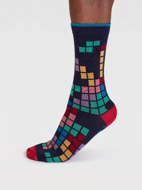 Ribbed Socks-Lucas Bamboo Arcade Socks. - Indigo Blue