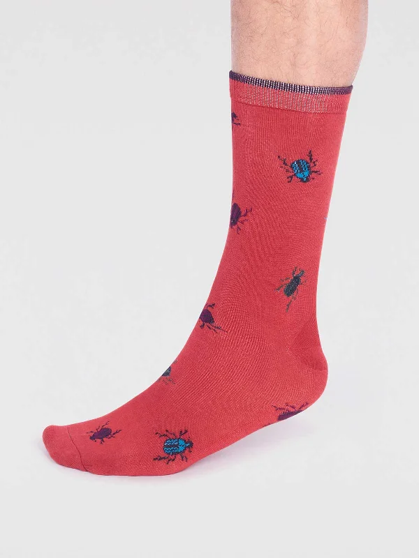 No-show Athletic Socks-Brody Bamboo Bug Socks - Hibiscus Red