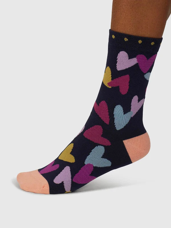 Running Socks-Tyas Heart Organic Cotton Socks - Navy