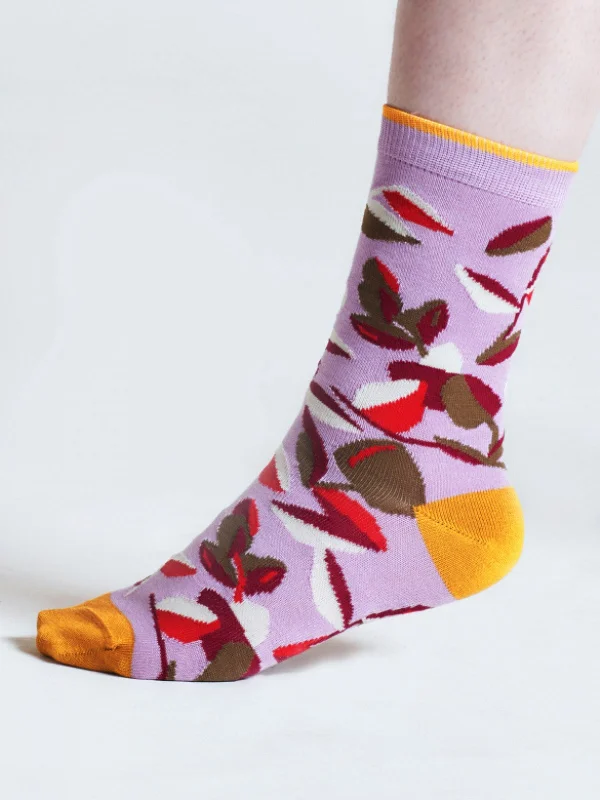 Seamless Running Socks-Isabel Floral Bamboo Socks - Light Pink