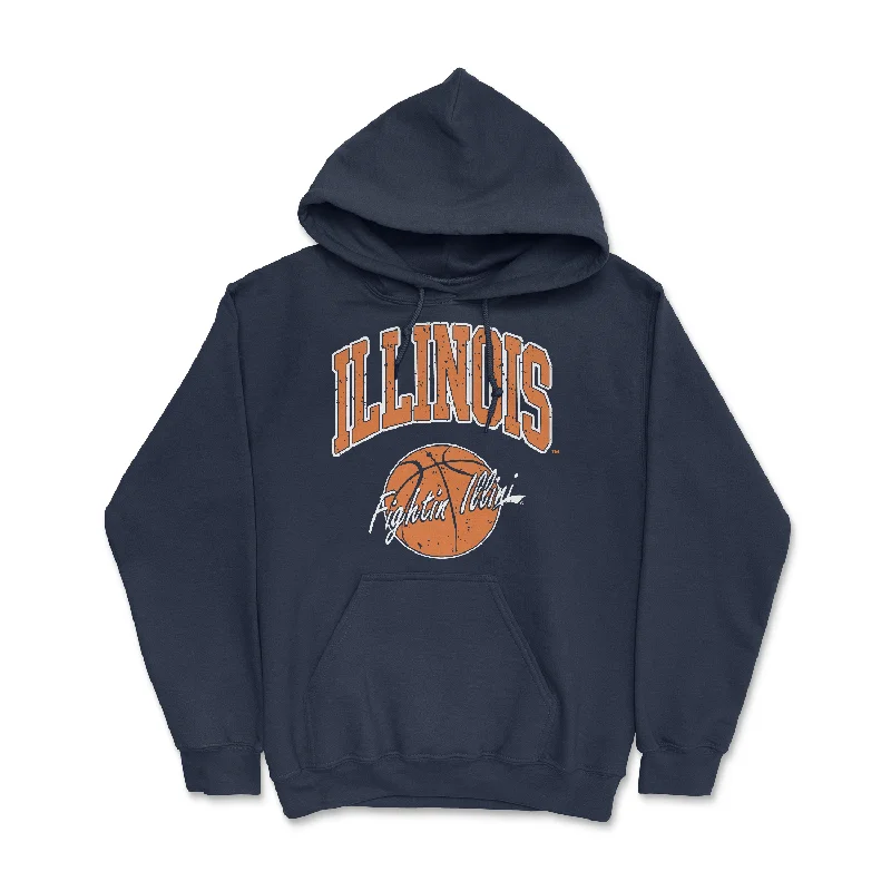 Button-down Dress Shirt-Fighting Illini Basketball Navy Classic Vintage Hooded Sweatshirt