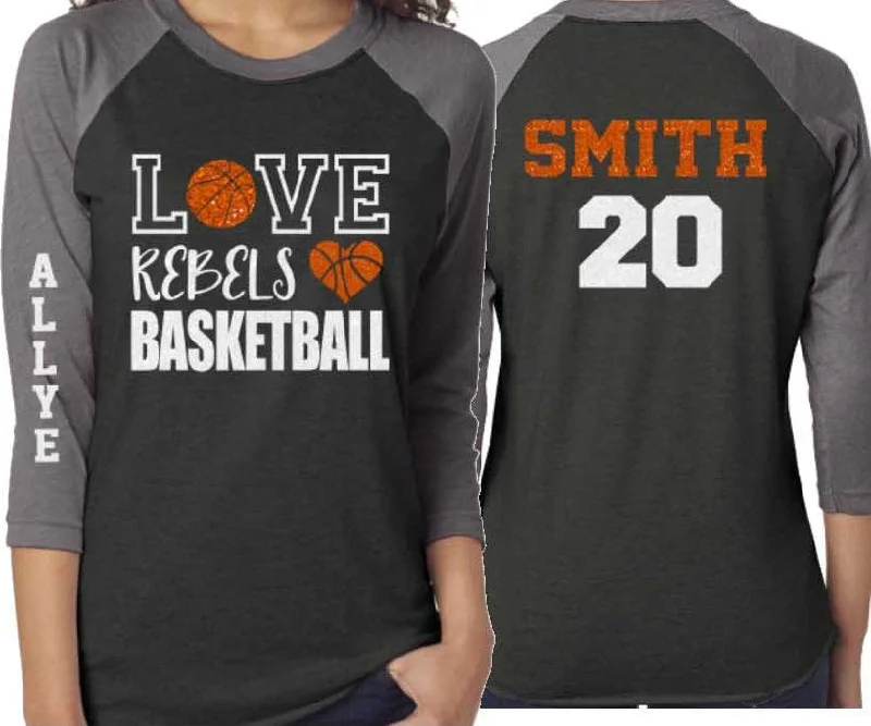 Dress Shirt-Glitter Basketball Mom Shirt | Love Basketball Shirt | Customized 3/4 Sleeve Raglan | Basketball Shirt