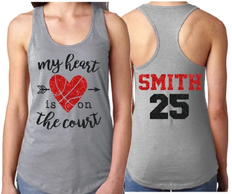 Peplum Blouse-Glitter Basketball Mom Tank Top | My Heart is on the Court | Basketball Tshirts | Basketball Mom Shirts | Basketball Bling