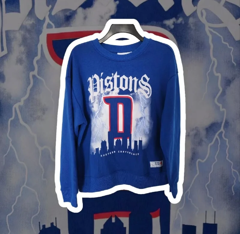 Satin Button-down Shirt-NBA Detroit Pistons Sweatshirt, Blue, Size Medium