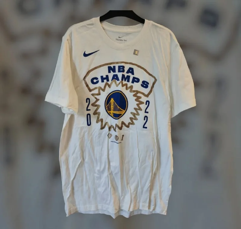 Loose Fit Button-up Shirt-Nike Golden State Warriors 2022 NBA Champions T Shirt, White, Size Large