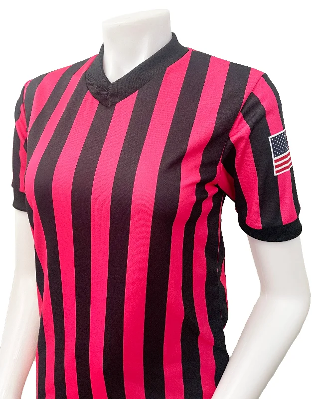 Formal Shirt-Smitty | USA-211-PINK | Women's Performance Mesh Pink Referee Shirt Sublimated Flag