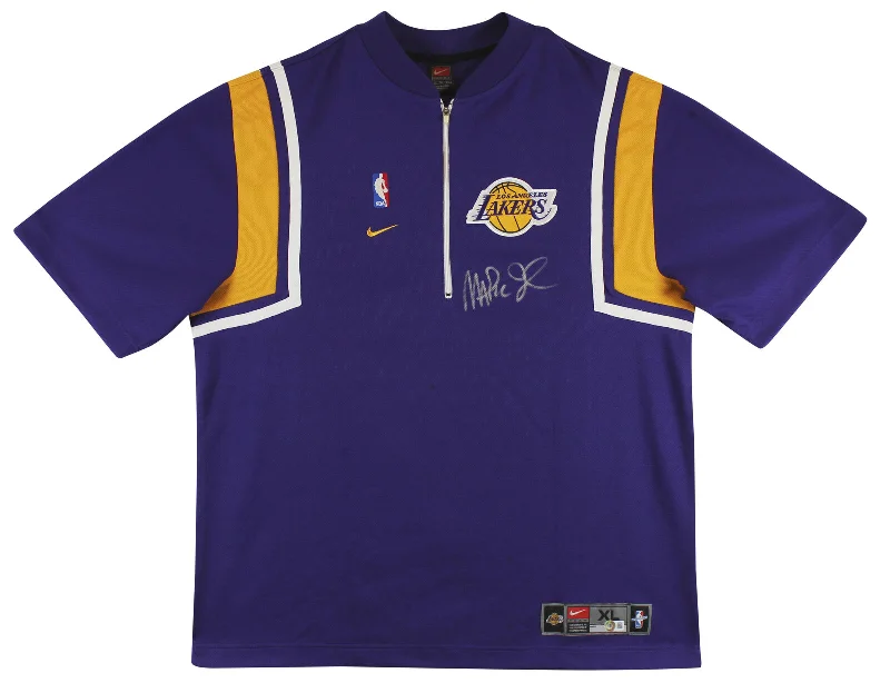 Elegant Satin Shirt-Lakers Magic Johnson Signed Purple Nike Warmup Shirt BAS Witnessed #W205613